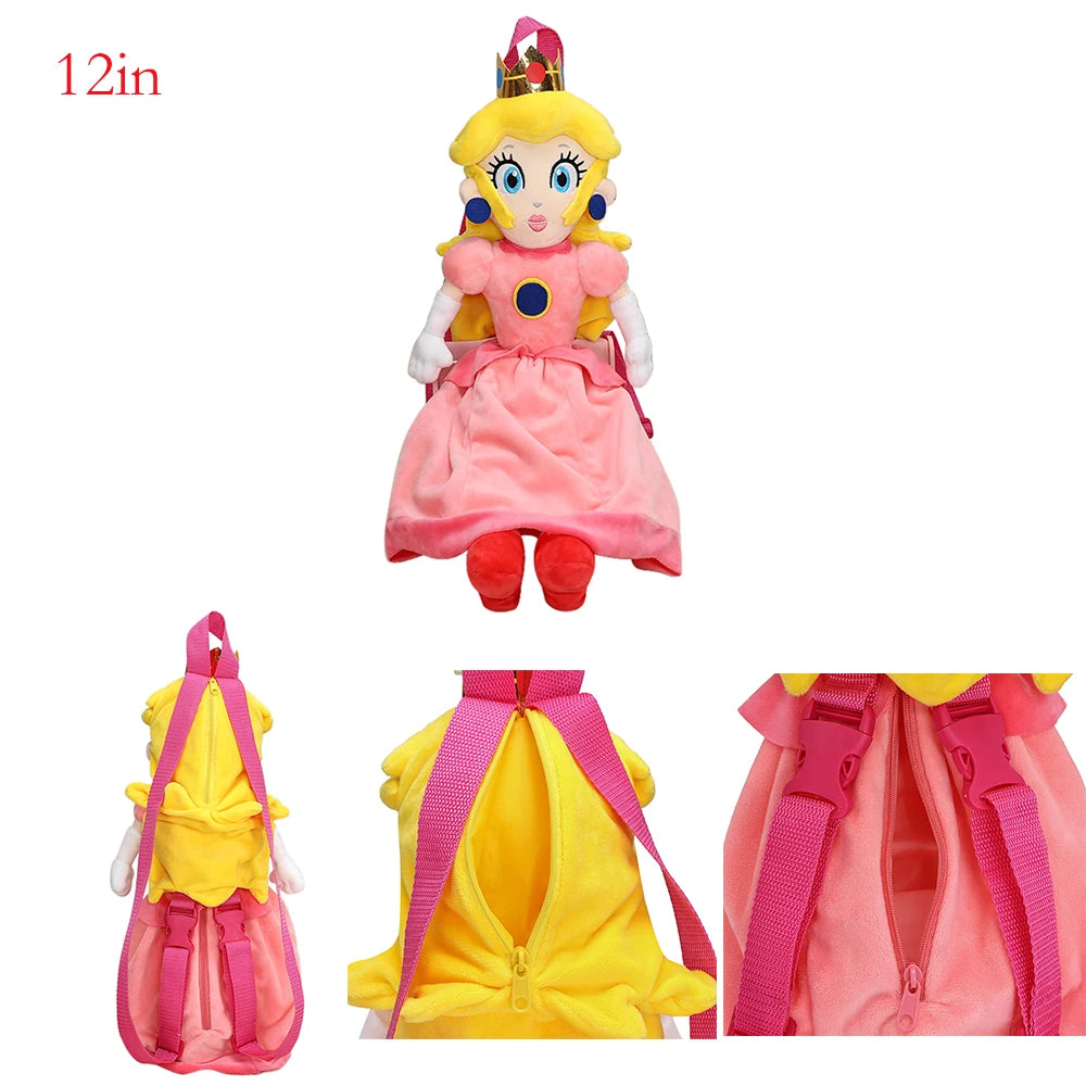 12 inch unique Super Mario character backpack designed as Princess Peach with dual straps and zipper closure