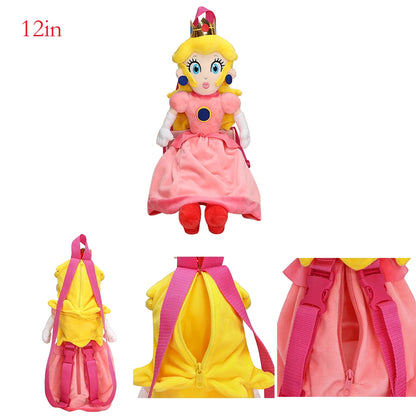 12 inch unique Super Mario character backpack designed as Princess Peach with dual straps and zipper closure