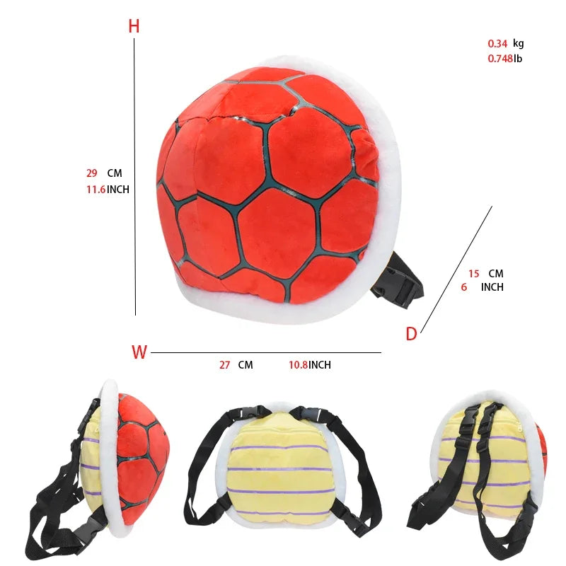 Unique Super Mario character backpack shaped like a red turtle shell with adjustable straps