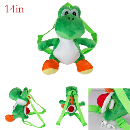 14-inch unique Super Mario character backpack featuring a cute Yoshi design with adjustable straps