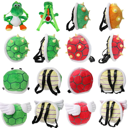 Unique Super Mario character backpack featuring plush designs of Yoshi, shells, and wings for fans
