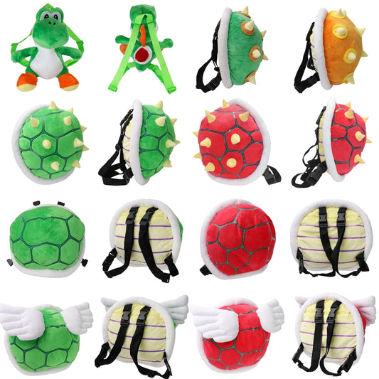 Unique Super Mario character backpack featuring plush designs of Yoshi, shells, and wings for fans