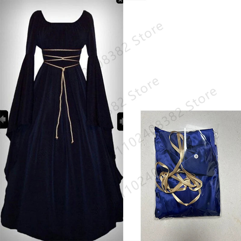 EtherealBe vampire bride cosplay costume featuring a flowing dark dress with bell sleeves and a cinched waist