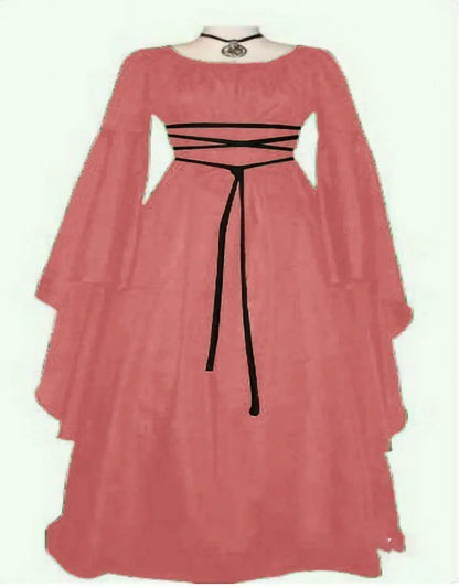 EtherealBe vampire bride cosplay costume featuring a flowing pink dress with dramatic bell sleeves