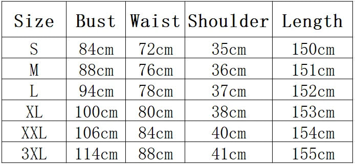 Elegant vampire bride cosplay costume in various sizes with detailed measurements for a perfect fit