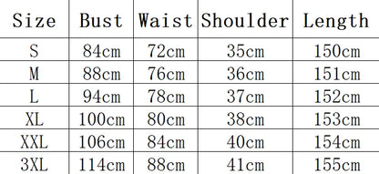 EtherealBe Vampire Bride Cosplay Costume Size Chart with Bust, Waist, Shoulder, and Length Measurements