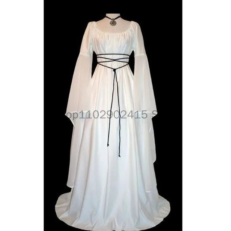EtherealBe vampire bride cosplay costume in white with flowing sleeves and black lace accents