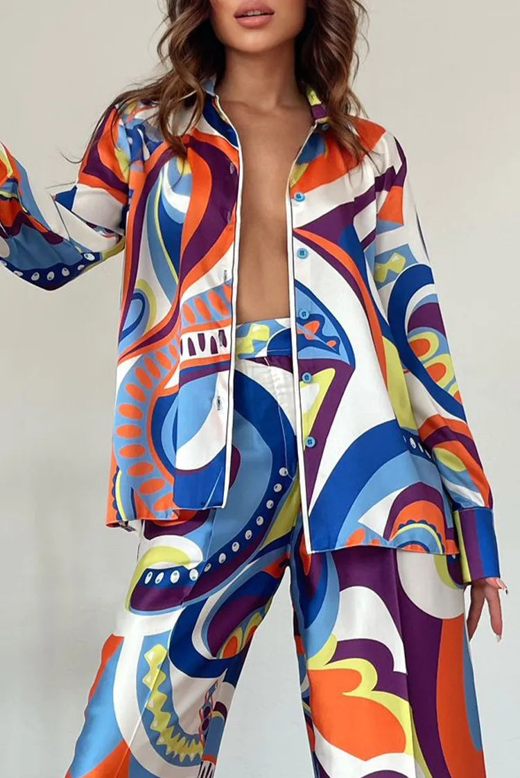 EtherealBe Abstract loose legged 2 piece set for women in vibrant multi-color design