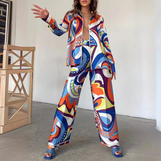 EtherealBe Abstract loose legged 2 piece set for women with vibrant colors and stylish design