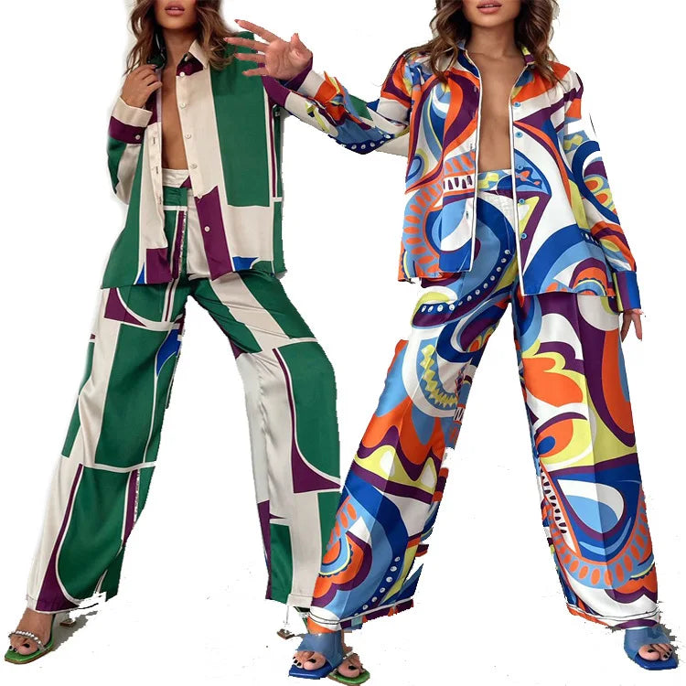 EtherealBe Abstract loose legged 2 piece set for women in colorful patterns, perfect for stylish summer outings