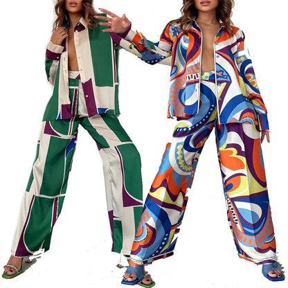EtherealBe Abstract loose legged 2 piece set for women in colorful patterns, perfect for stylish summer outings