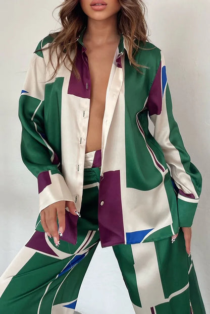 EtherealBe Abstract loose legged 2 piece set for women in colorful geometric patterns and relaxed fit