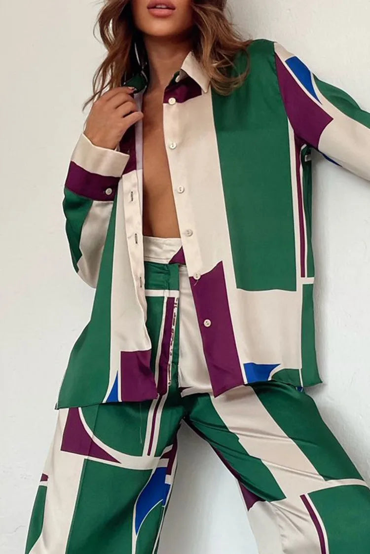 EtherealBe Abstract loose legged 2 piece set for women featuring a stylish blouse and matching pants