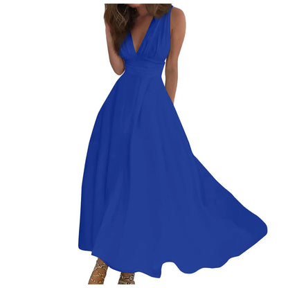 EtherealBe chic sleeveless summer dress in vibrant blue with a flattering A-line silhouette