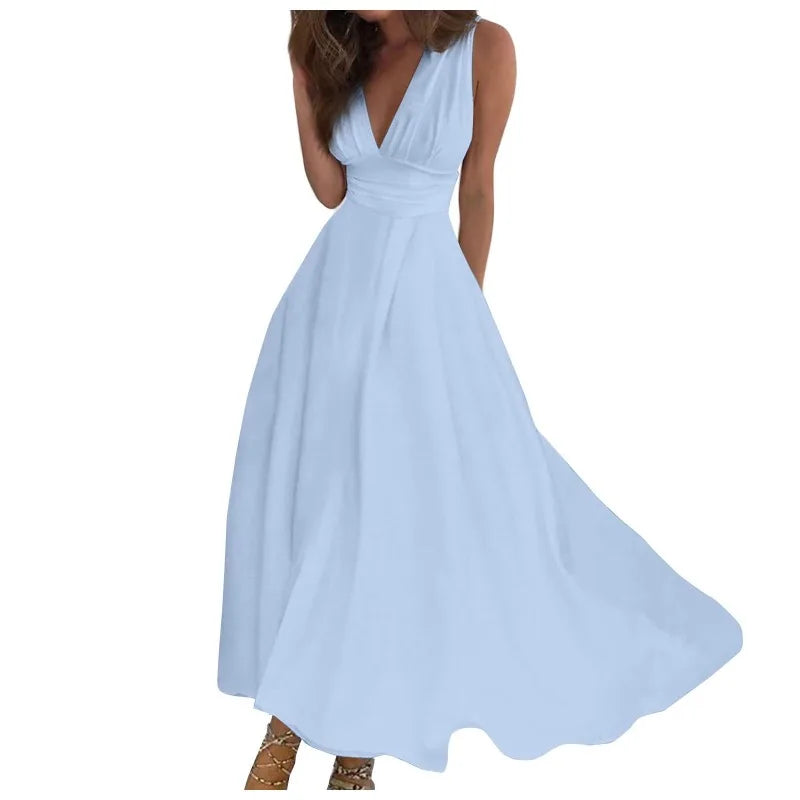EtherealBe chic sleeveless summer dress in light blue, perfect for casual outings and warm weather