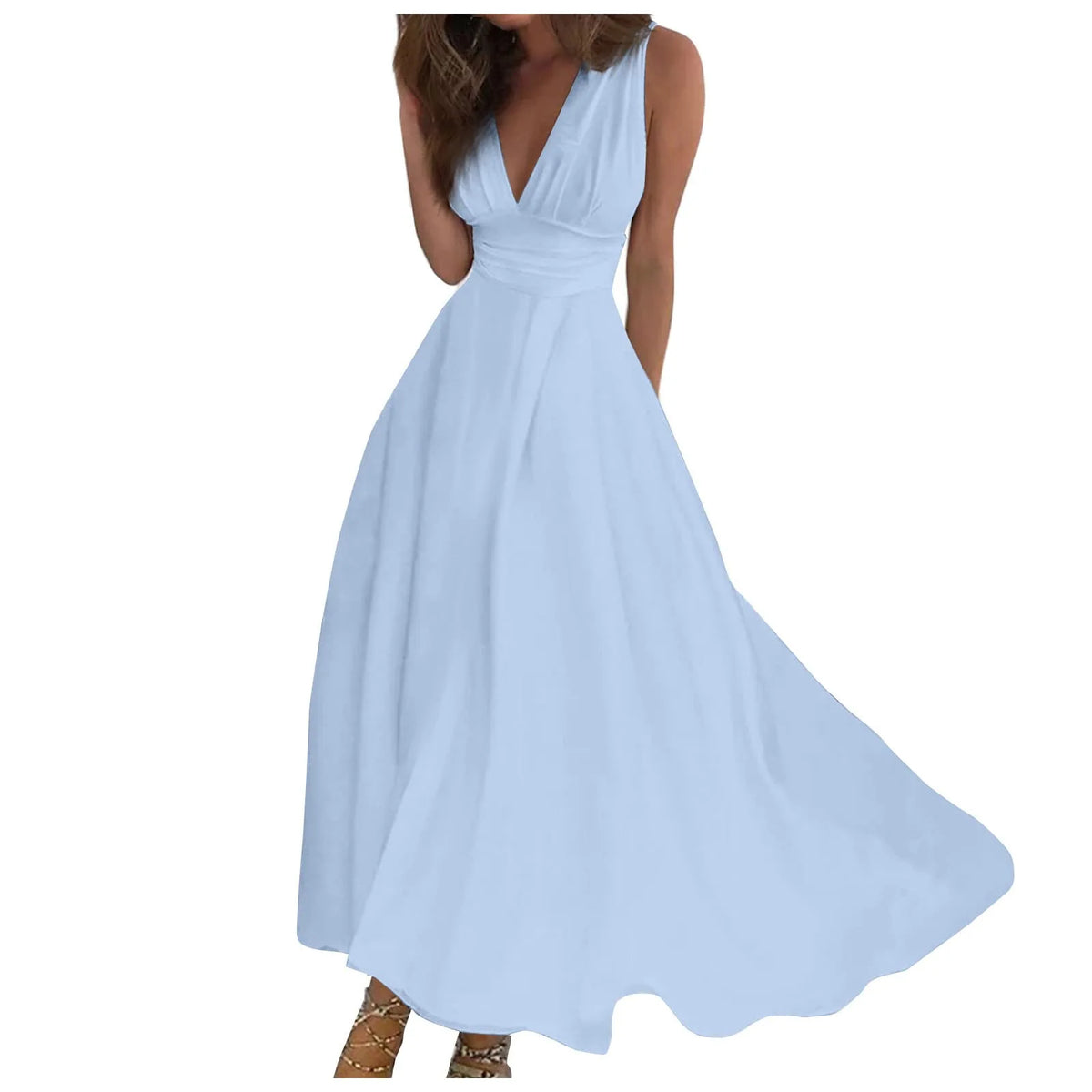 EtherealBe chic sleeveless summer dress in light blue flowing design perfect for warm weather outings