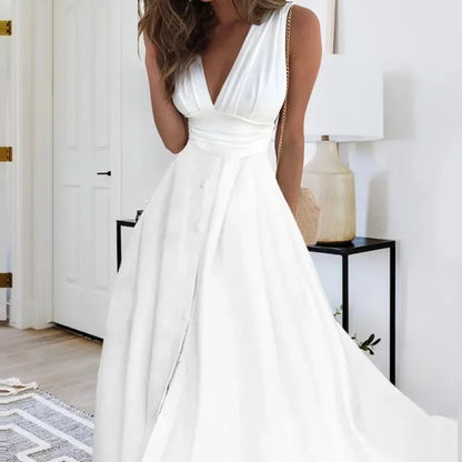 EtherealBe chic sleeveless summer dress in white with stylish flowy design, perfect for warm weather outings