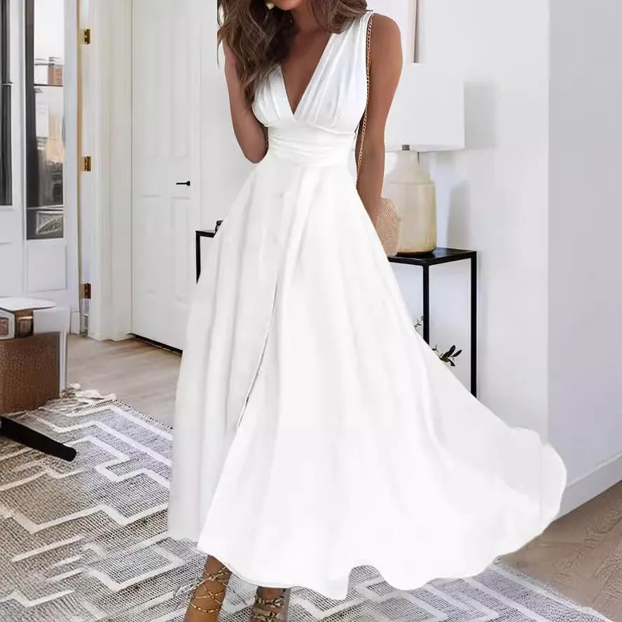 EtherealBe chic sleeveless summer dress in white, perfect for warm weather occasions