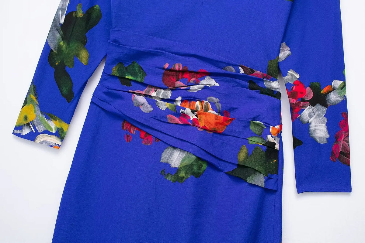 EtherealBe elegant floral evening dresses for women featuring a vibrant blue design with colorful floral prints