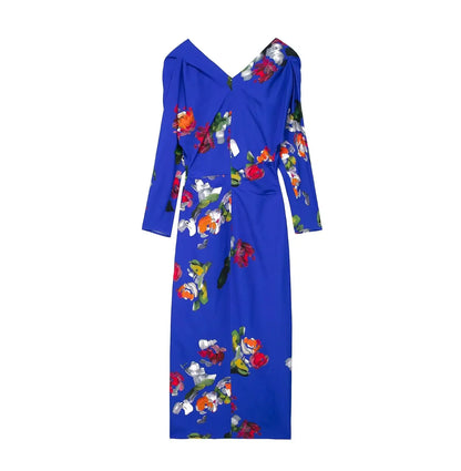EtherealBe elegant floral evening dresses for women in blue with vibrant floral patterns