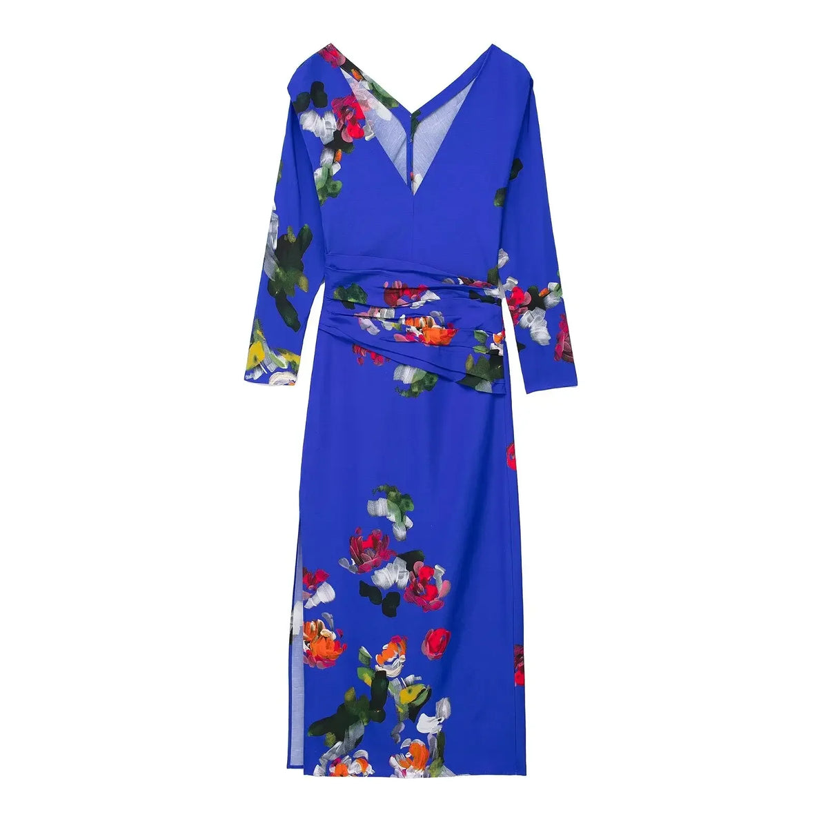 EtherealBe elegant floral evening dresses for women in blue with vibrant flower patterns