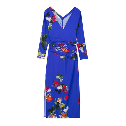 EtherealBe elegant floral evening dresses for women in blue with vibrant flower patterns