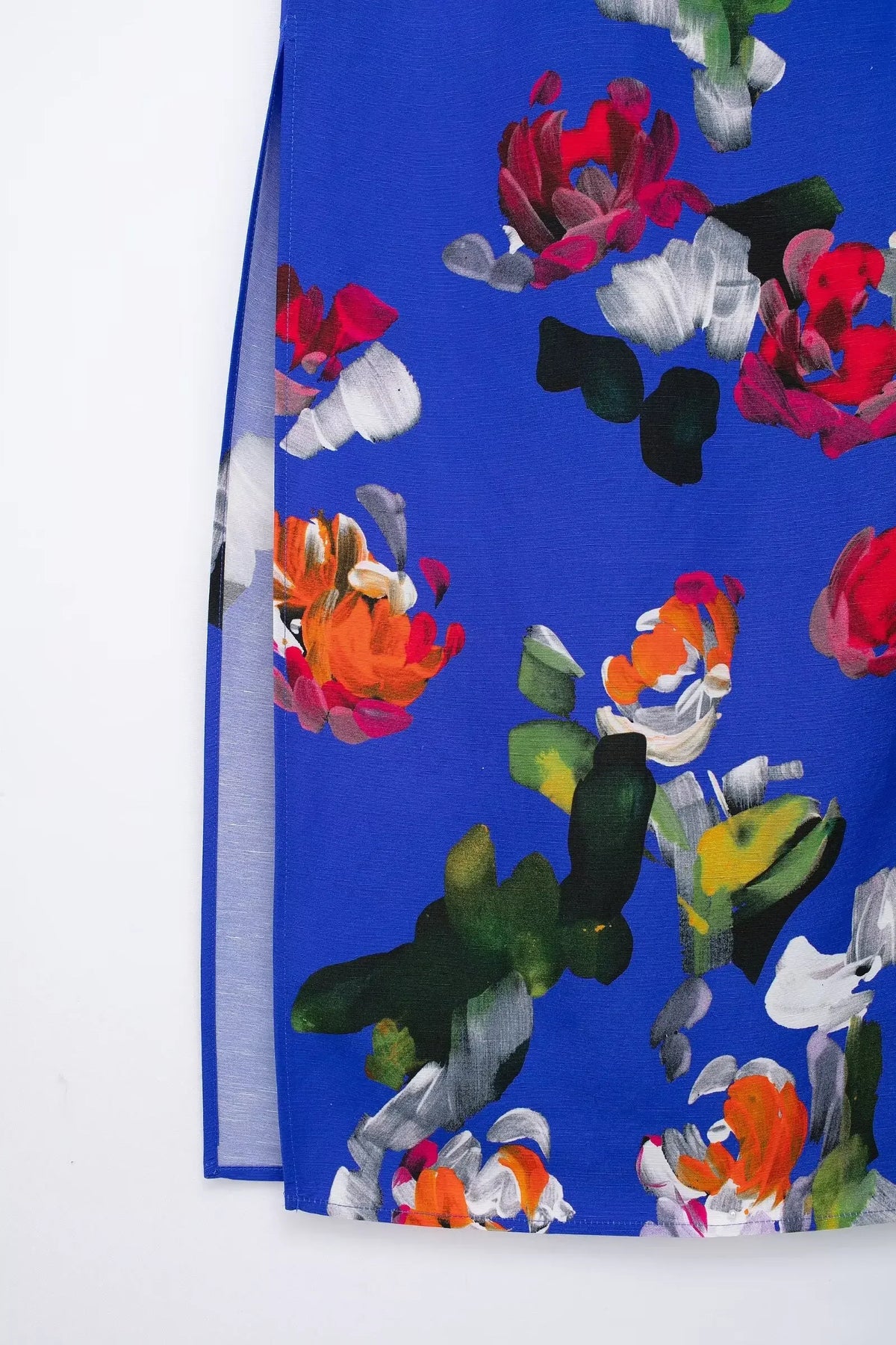 EtherealBe elegant floral evening dresses for women featuring vibrant blue fabric with colorful floral patterns