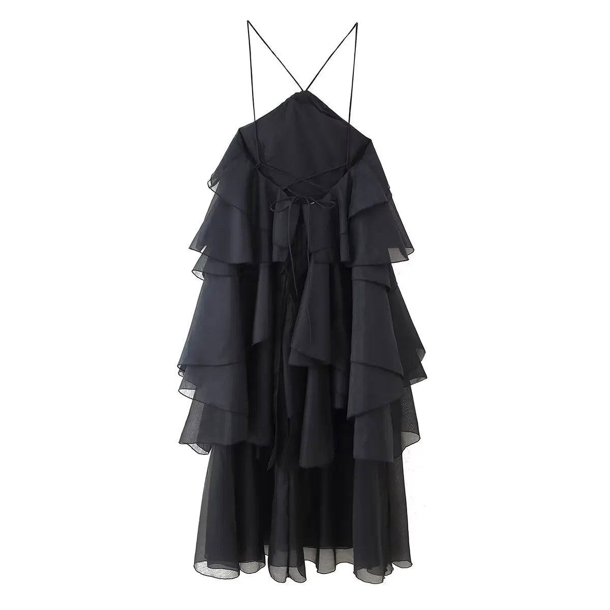 EtherealBe elegant layered decorative dress with a flowy design and adjustable straps for special occasions