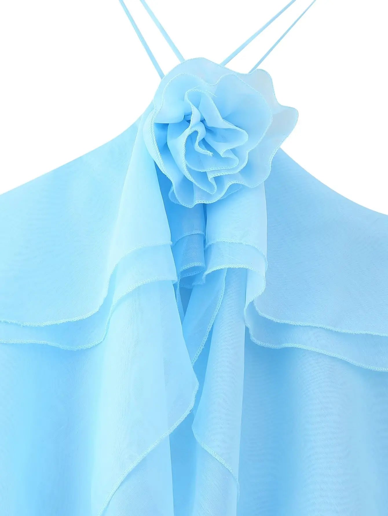 EtherealBe elegant layered decorative dress featuring a delicate flower accent in soft blue fabric