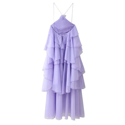 EtherealBe elegant layered decorative dress in lavender with a flowing tiered design