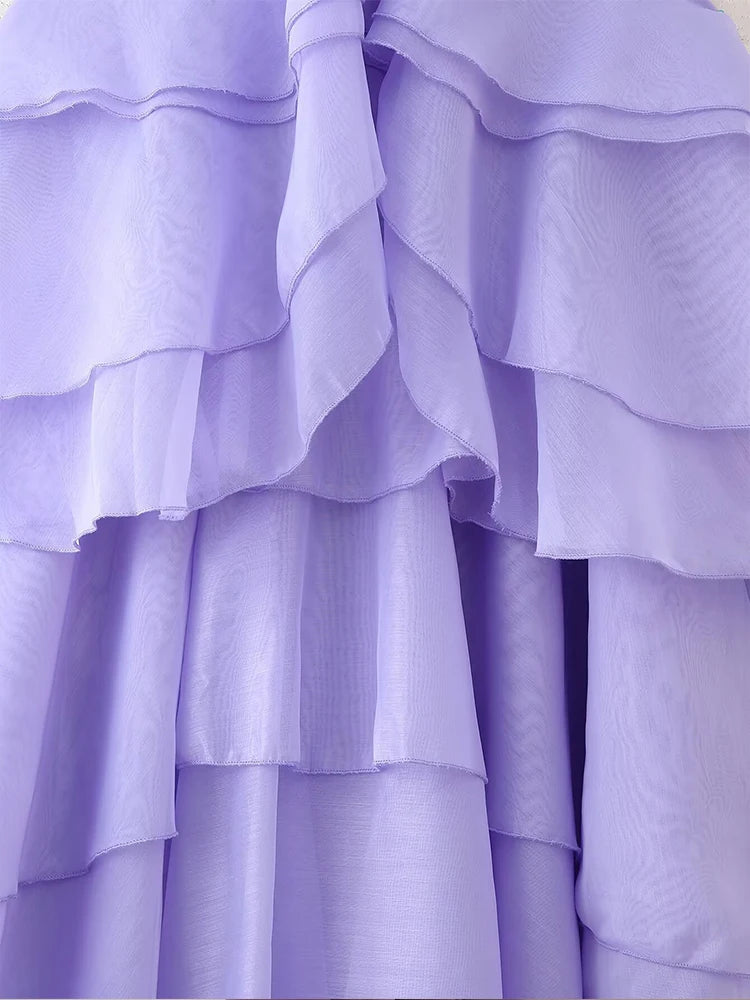 EtherealBe elegant layered decorative dress in soft lavender with flowing ruffles