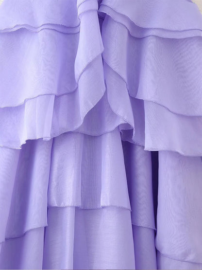 EtherealBe elegant layered decorative dress in soft lavender with flowing ruffles