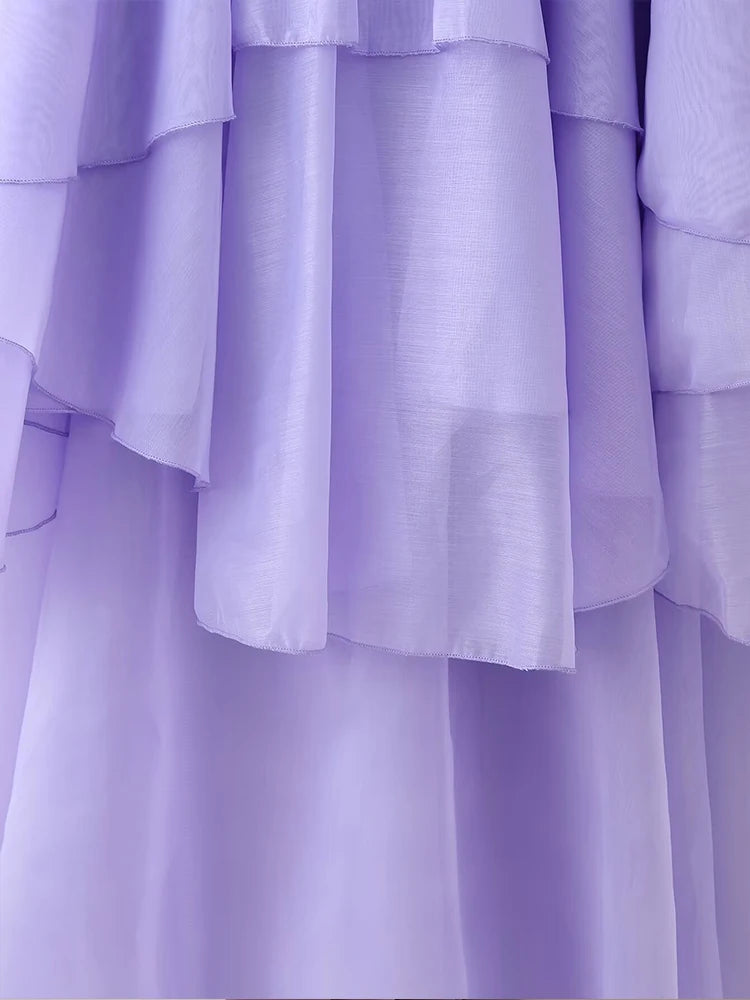 EtherealBe elegant layered decorative dress in soft lavender with flowing ruffles and elegant design