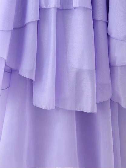EtherealBe elegant layered decorative dress in soft lavender with flowing ruffles and elegant design