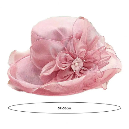 EtherealBe vintage ladies summer beach hat in soft pink with floral embellishments
