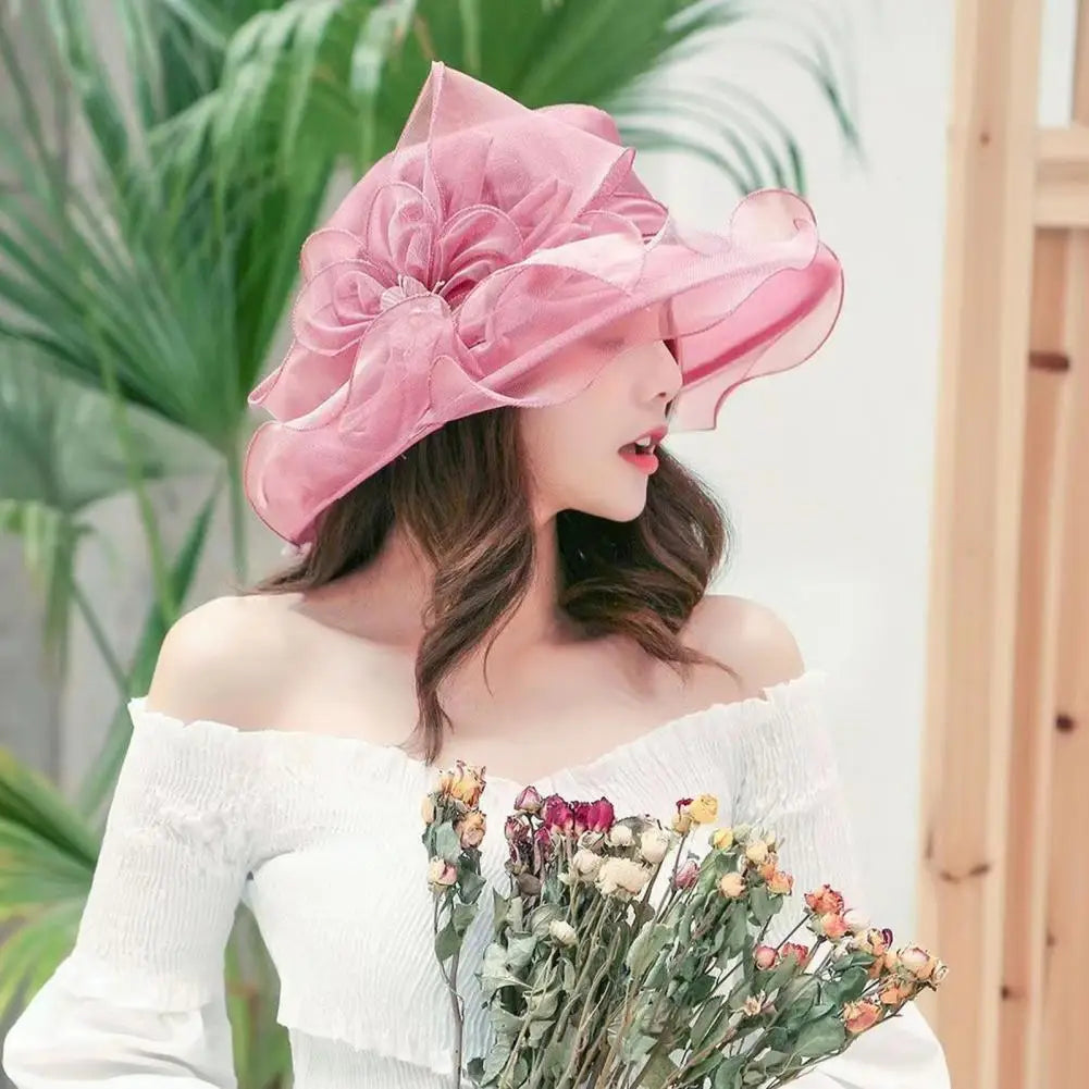 EtherealBe vintage ladies summer beach hat in pink with floral design for sunny beach outings