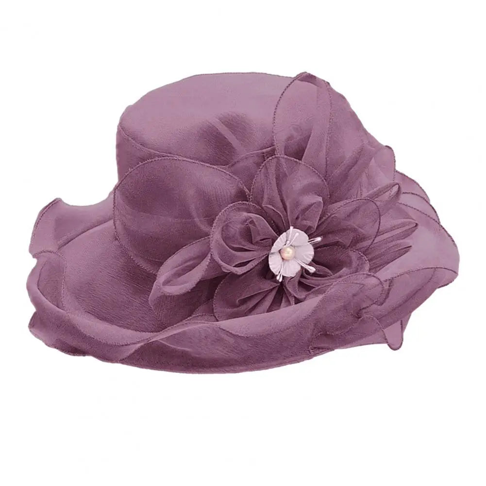 EtherealBe vintage ladies summer beach hat in lavender with elegant flower accents