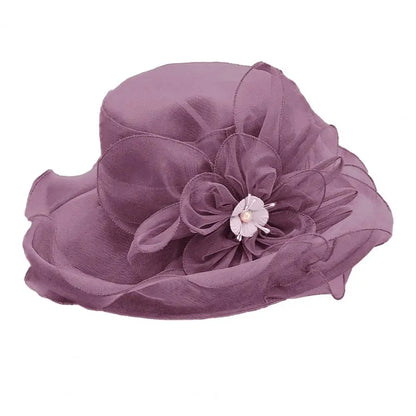 EtherealBe vintage ladies summer beach hat in lavender with elegant flower accents