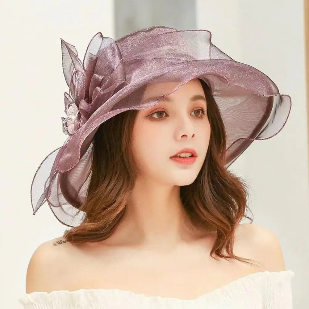 EtherealBe vintage ladies summer beach hat with floral details for stylish sun protection