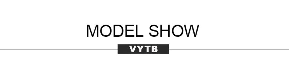 EtherealBe model show banner with centered MODEL SHOW text and brand label VYTB for black long sleeve mini dress