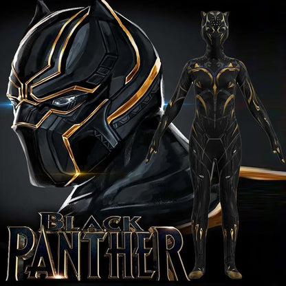 Black Panther Wakanda Forever cosplay costume featuring sleek design and vibrant colors