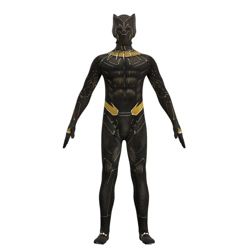 EtherealBe Wakanda Forever cosplay costume featuring a detailed black Panther suit with golden accents