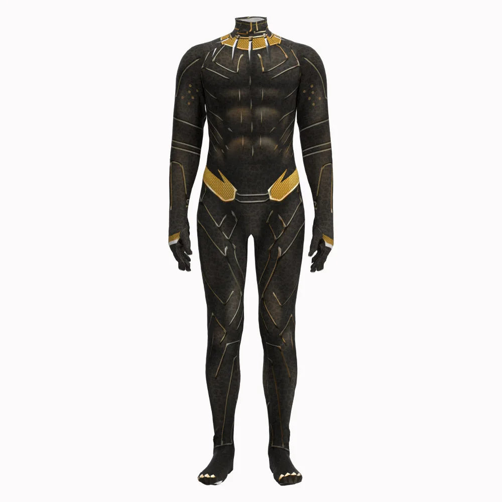 EtherealBe Wakanda Forever cosplay costume featuring a detailed Black Panther suit with gold accents