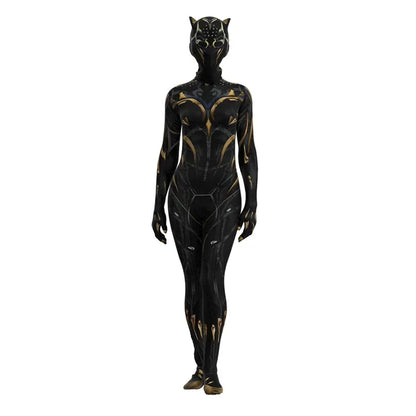 EtherealBe Wakanda Forever cosplay costume designed with black and gold detailing for a perfect superhero look