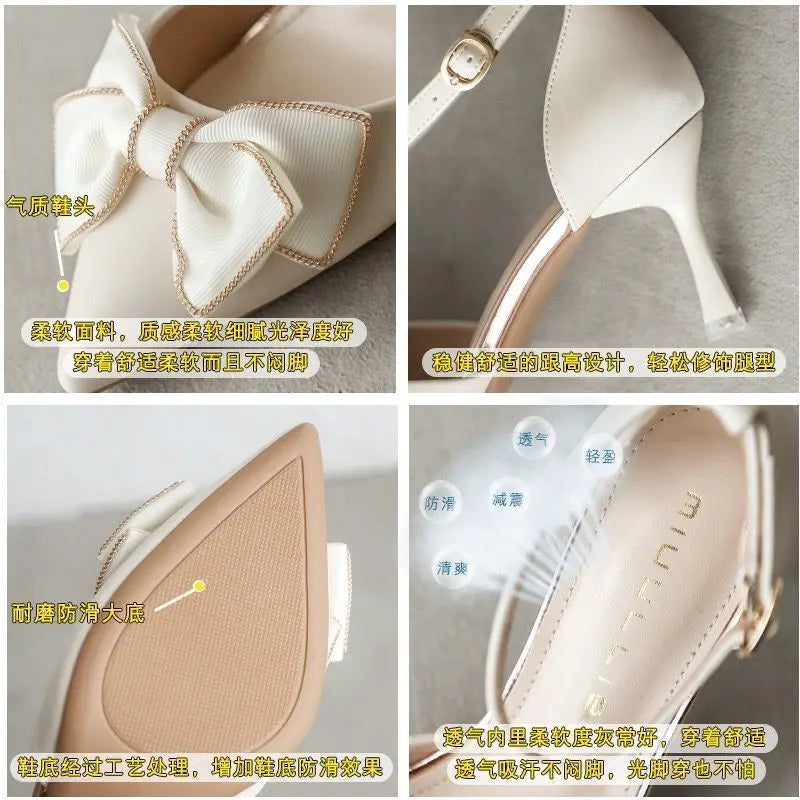 Elegant white butterfly stiletto heels with a bow detail, perfect for special occasions