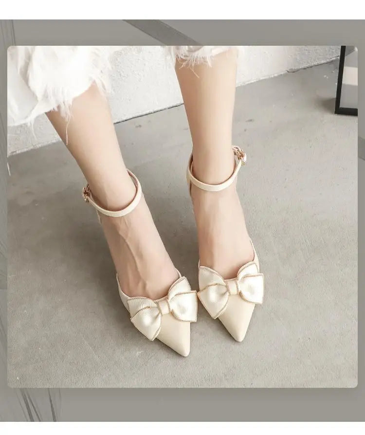 EtherealBe white butterfly stiletto heels with elegant bow detail and ankle strap for stylish occasions