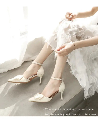 EtherealBe white butterfly stiletto heels with ankle strap, perfect for elegant summer outfits