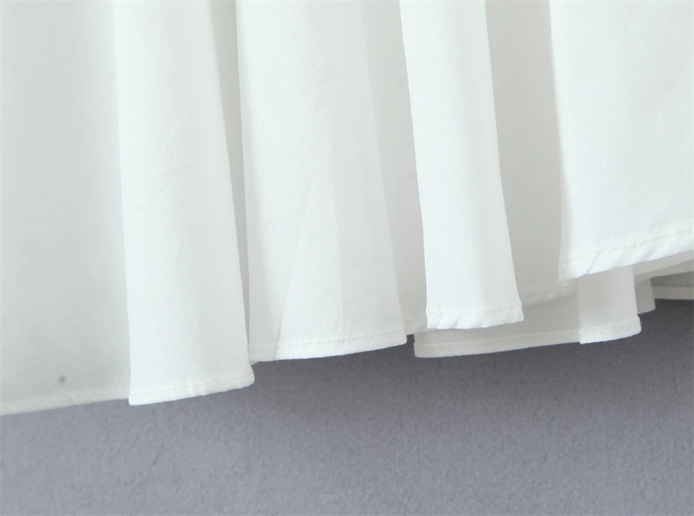 EtherealBe white lace panel midi dress for women with flowing layers and elegant design