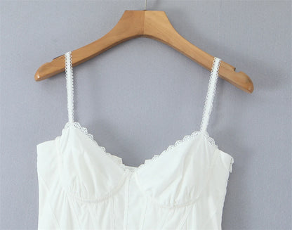 Stylish white lace panel midi dress for women featuring delicate lace trim and adjustable straps