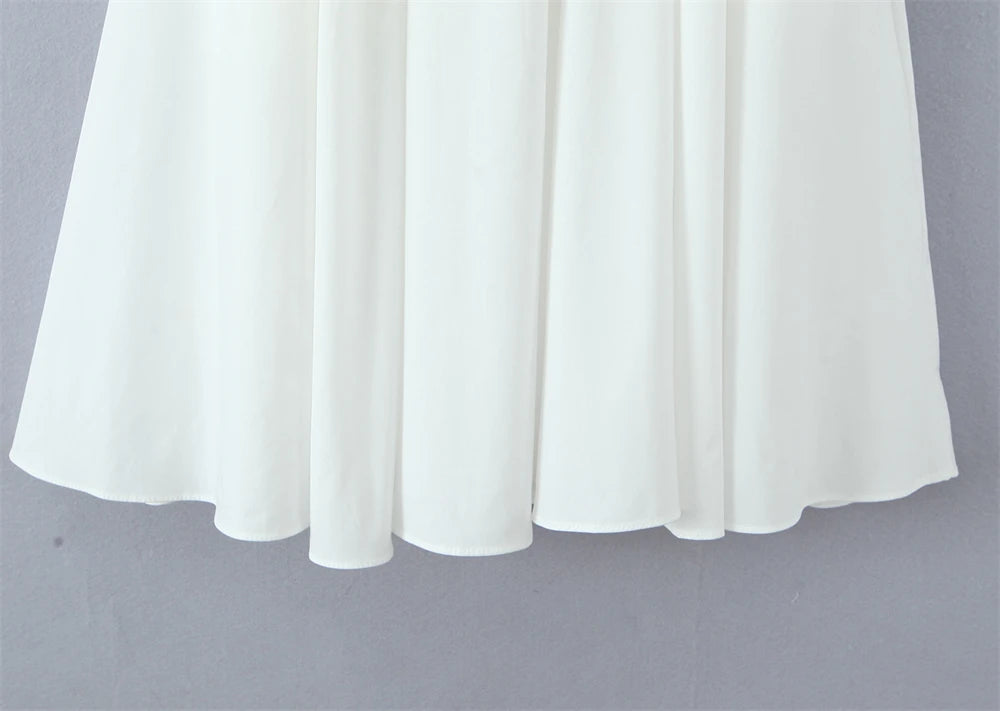 EtherealBe White Lace Panel Midi Dress for Women with a Flowing, Elegant Design